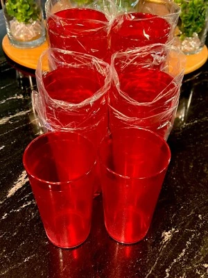Set of 12 Durable Vintage Plastic Glasses Cups Restaurant Tumblers 16oz Ruby Red - Image 1 of 4
