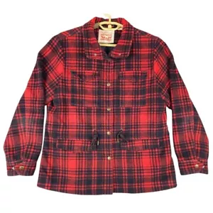 Levi's Wollmischung kariert Scheunenmantel Jacke Druckknopfleiste Kordelzug Taille Größe M - Bild 1 von 8