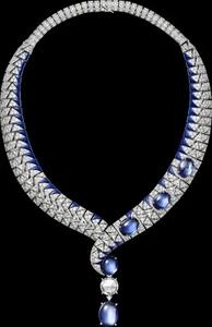 Water Snake Necklace 925 Sterling Silver Blue Oval Cabochon Sapphire High Jewelr - Picture 1 of 6