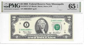 2003* $2 FRN Minneapolis Star I* Block PMG 65 EPQ GEM UNCIRCULATED LOW SERIAL # - Picture 1 of 8