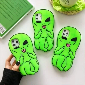 3D Green Cartoon Alien Case For iPhone 14 15 Pro Max 13 12 11 xs Silicone Cover - Picture 1 of 10