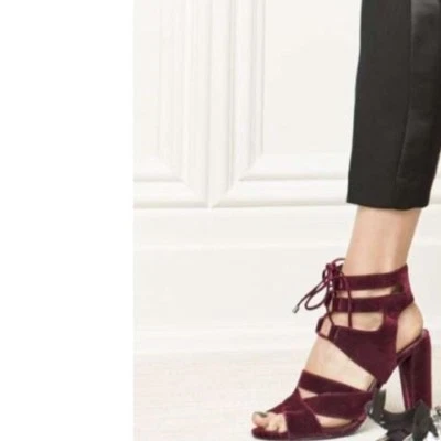 Halogen Lani Strappy Lace-Up Sandal, Burgundy Velour, Womens Size 9 M - Image 1 of 4