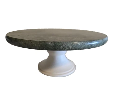 Tapa de mármol con soporte de madera blanco roto hecha a mano 11” D- 4,5” de alto Foto 1 de 4