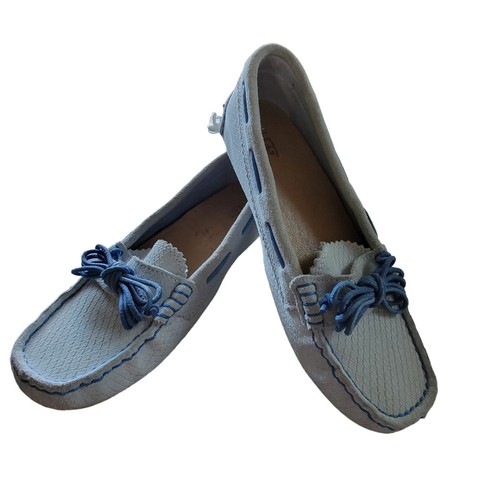 Mocassini da guida blu Ugg taglia 6 pelle scamosciata Meena fiocco slip on