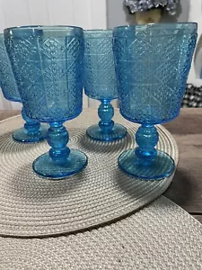 Tebery Blue Wine Or Water Glasses Set Of 4 New In Box - Picture 1 of 6