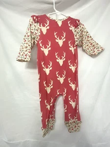 Ricrac & Ruffles 12M Romper Pink Deer with Flower Long Sleeves Simply Soft - Picture 1 of 2