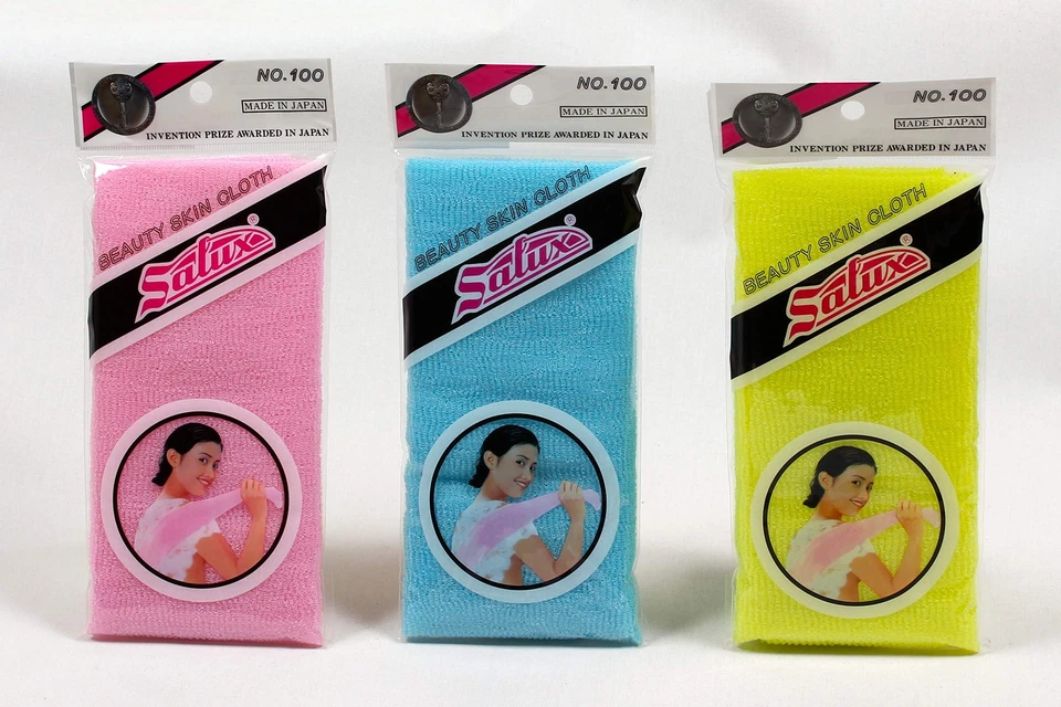 Juego de toallas de baño japonesas de nailon Salux 3 unidades rosa amarillo azul Foto 1 de 3