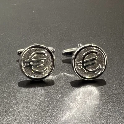 Euro Money Symbol Round Cufflinks Men Birthday Father’s Day Cufflink Box - Image 1 of 4