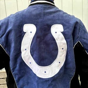 Vintage NFL Suede Varsity Jacket—Mens L— Baltimore/Indianapolis Colts—Puffy—VG+ - Picture 1 of 13