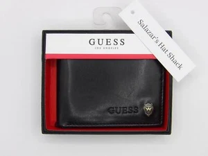 GUESS Men's Leather Bifold Wallet Metal Lion Emblem Black - Picture 1 of 8