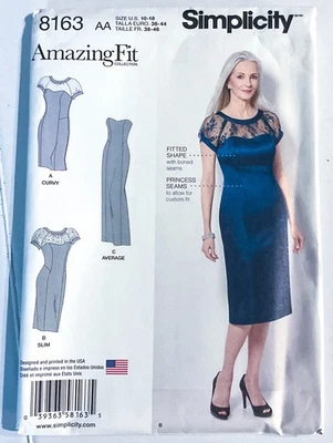 Simplicity 8163 Fitted Princess & Boned Seams Dress  Sz 10 - 18 Pattern UNCUT - Image 1 of 3