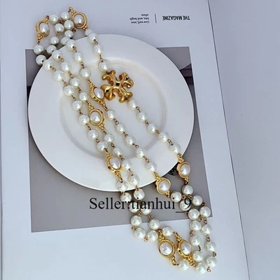 Collar de cadena de perlas largas con cuentas chapado en oro Tory Roxanne Tamaño: 60 cm Foto 1 de 4