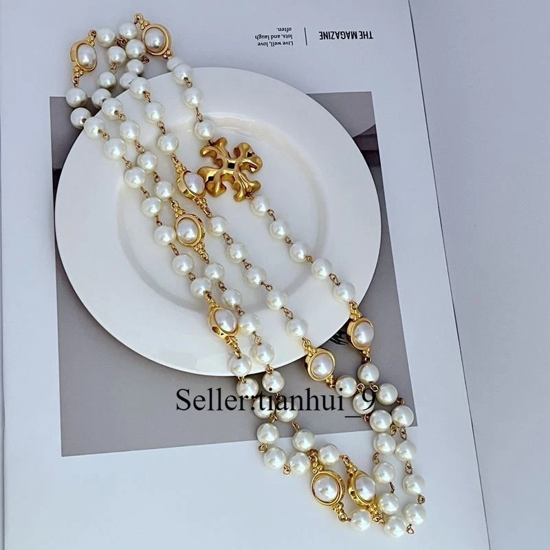 Collar de cadena de perlas largas con cuentas chapado en oro Tory Roxanne Tamaño: 60 cm Foto 1 de 4