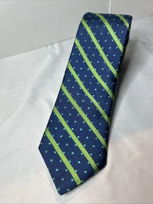Ted Baker London Men's Tie Made In USA Blue 100% Silk Geometric Woven Necktie - Image 1 of 4