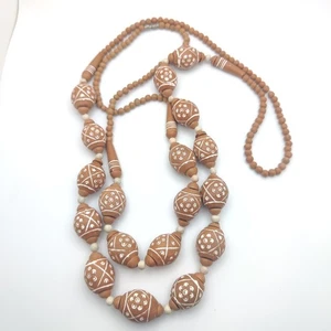 2 collares de cuentas de arcilla de terracota, 1 largo, 1 corto, tribal, africano, indígena - Imagen 1 de 15