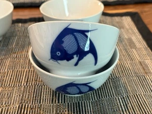 Misty Rose Blue Koi Fish Small Bowl Set Of 4 - Picture 1 of 18