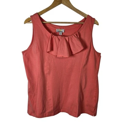 Kathleen Kirkwood 珊瑚荷叶领背心女式 L 码棉氨纶 — 第 1/4 张图片