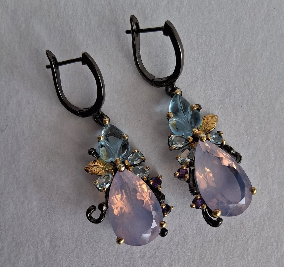 ORECCHINI IN ARG. ST. 925 BRUNITO CON QUARZI LAVANDA, TOPAZI, AMETISTE NATURALI - Immagine 1 di 4