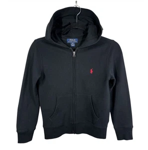 Polo Ralph Lauren Niños Sudadera con Capucha Suéter Talla Pequeña (8) Cremallera Completa Negro Rojo Algodón - Imagen 1 de 10