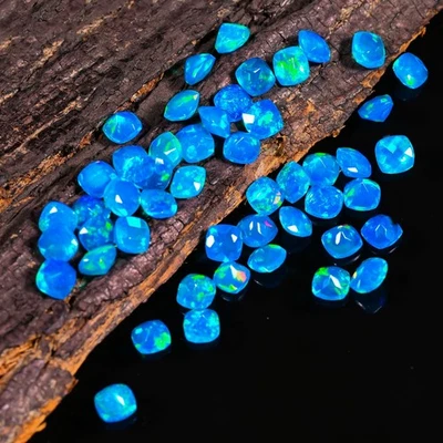 Natural Blue Ethiopian Opal 8.75 CT Faceted Square Shape Loose Gemstone 4X3 MM - Image 1 of 3