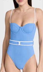 SOLID & STRIPED The Spencer Ribbed One-Piece Swimsuit Marina Blue Color Size XL - Bild 1 von 4