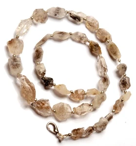 Herkimer Diamond Quartz Gems 9 to 21 mm Size Faceted Nugget Beads 17.5" Necklace - Picture 1 of 8