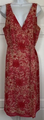 Vestido envolvente Ann Taylor 100 % seda talla 14 coral floral lazo cintura Foto 1 de 4