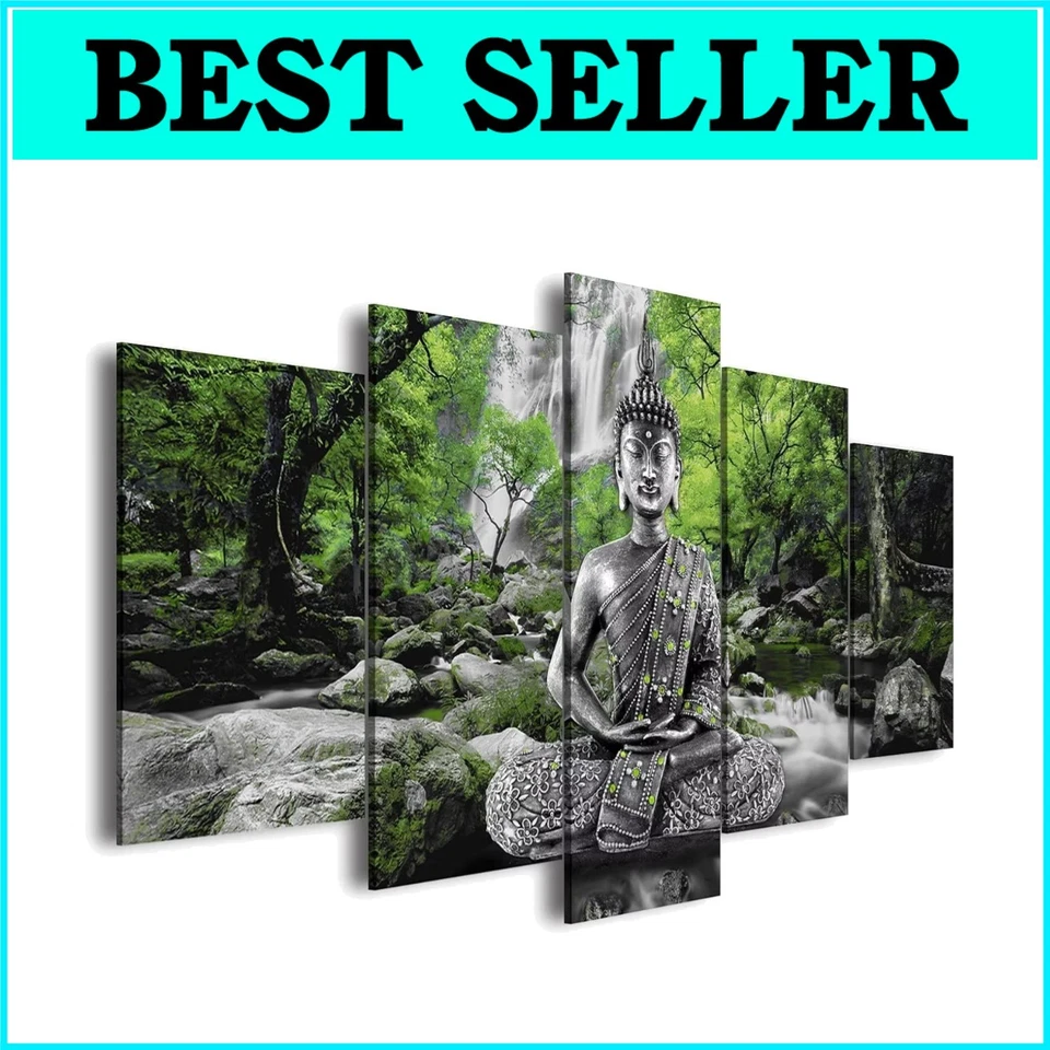 Precioso arte en lienzo de Buda de 5 paneles - vibrante paisaje zen para cualquier habitación 40"x20" Foto 1 de 4