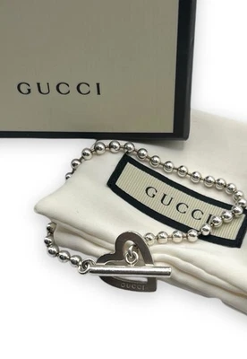 Vintage Gucci 925 Sterling Silver Bracelet Heart Boule Toggle Y2K 00s - Image 1 of 4
