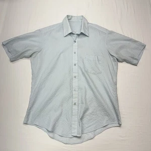 Vtg Mens 60s-70s Striped Blue Taper Button Up Shirt 16 1/2 Rockabilly - Picture 1 of 18