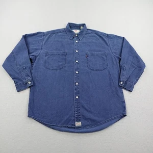 Camisa Levis De Colección Para Hombres XL Denim Abotonada Manga Larga Roja Pestaña Utilitaria Años 90 - Imagen 1 de 10