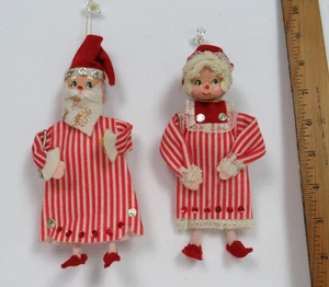 VTG 1950s PAPER MACHE SANTA & MRS CLAUSE CHRISTMAS ORNAMENTS 7 1/4 in & 6 1/4 in - Picture 1 of 14