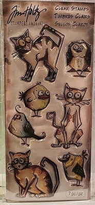 Juego de estampillas transparentes de 7 piezas Crazy Cats/Birds de Tim Holtz Stampers Anonymous HC-015 nuevo Foto 1 de 2