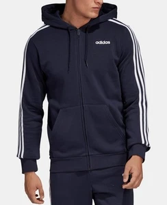 Adidas Men's Essentials 3 Stripes Fleece Full Zip Hoodie Small Legend Ink NWT - Picture 1 of 6