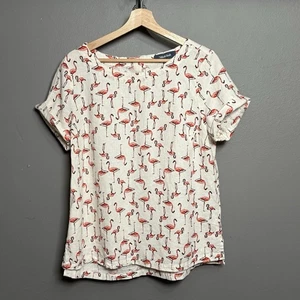ModCloth Womens Flamingo Print Top Sz XL Boxy Linen Blend Retro Preppy Coastal - Picture 1 of 14