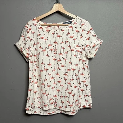 ModCloth Womens Flamingo Print Top Sz XL Boxy Linen Blend Retro Preppy Coastal - Image 1 of 4