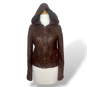 Mike & Chris Damen Echtleder Full Zipper Kapuzenjacke Gr. M Braun USA - Bild 1 von 12