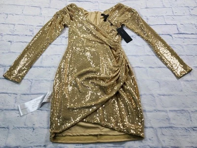 BCBG Maxazria WOMENS SIZE S Gold Metalic Off Shoulder Goddess Dress - Image 1 of 4