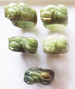Rare! NATURAL BURMA GREEN "A" JADE Chinese Lion Jade Ring : Size 9.5 -10 US - Picture 1 of 7