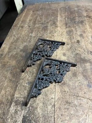 Vintage Old Cast Iron Wall Shelf Brackets Ornate Eastlake Hardware Set Pair USA - Image 1 of 4