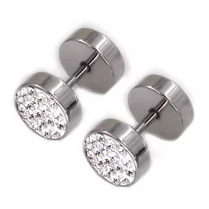 8 mm Strass Kreis Edelstahl Stecker Schraubverschluss Herren Damen Ohrstecker - Bild 1 von 3