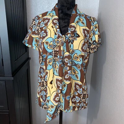 Sunny Leigh Blouse Womens Large Boho Chic Abstract Floral Y2K Retro Vintage Look - Image 1 of 4