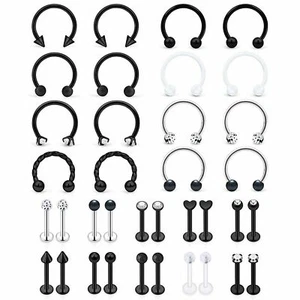 36Pcs 16G Helix Tragus Earring Barbell Lip Rings Labret Stud Horseshoe Piercing - Picture 1 of 5