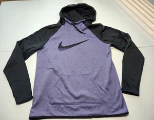 Womens Nike Therma Fit Purple & Black Swoosh Big Logo Pullover Hoodie Large - Picture 1 of 7
