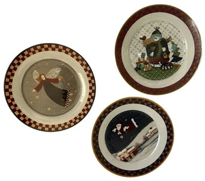 Christmas Plates Dishes 8" Country Angel Santa Claus SnowmanSet of 3 Vintage - Picture 1 of 16