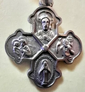Vintage katholische 4-Wege Kreuz Glaubensbekenntnis Sterlingsilber Ton religiöse Medaille - Bild 1 von 2