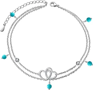 Anklet for Women S925 Sterling Silver Adjustable Foot Beaded Infinity/Heart/Ange - Picture 1 of 7
