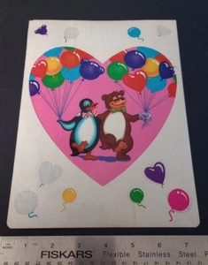 Vintage Aufkleber LISA FRANK Luftballons Bär Herz Stickerbogen EXTRA JUMBO RARITÄT - Bild 1 von 7