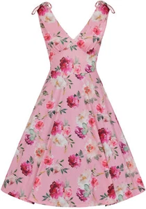 Hell Bunny «ANA ROSE» Vintage BLUMEN Flower Rosen V-Neck SWING DRESS Rockabilly - Bild 1 von 7