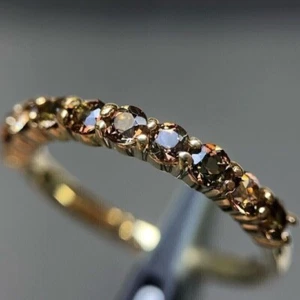Simulated Round Brown Diamond Halo Royal Ring For Women's 14K Yellow Gold Plated - Picture 1 of 7